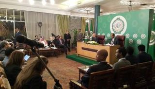 جانب من المؤتمر الصحفي لأحمد أبوالغيط ووزير خارجية جيبوتي