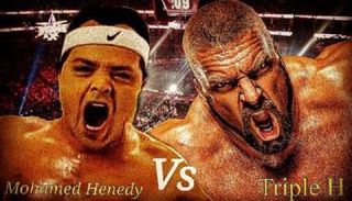 صورة مركبة لهنيدي من أحد أعماله مع المصارع تريبل إتش