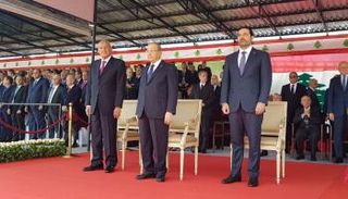 الحريري وميشال عون ونبيه بري خلال الاحتفال