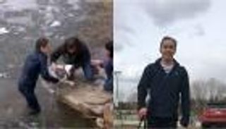 بالفيديو.. رجل يغامر بحياته لإنقاذ كلبه من الغرق