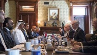 الشيخ محمد بن زايد ووزير الدفاع الأمريكي في جلسة مباحثات