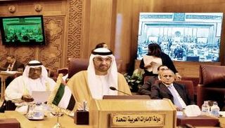سلطان بن أحمد الجابر وزير دولة خلال ترؤسه وفد الإمارات بالاجتماع