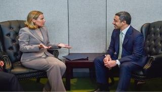 عبدالله بن زايد وموغيريني يبحثان قضايا دولية وإقليمية 