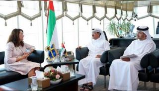 سلطان بن سعيد المنصوري يجتمع بوزيرة التجارة السويدية
