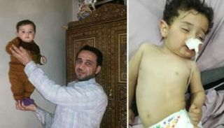 الطفل معتصم مع والده أبو ساريا