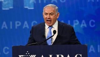 رئيس الوزراء الإسرائيلي بنيامين نتنياهو يتحدث أمام إيباك (أ ف ب)