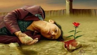 رسمة فلسطينية تجسد استشهاد محمد أيوب