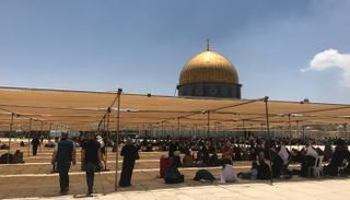 مظلات نُصبت في ساحات الأقصى لتقي المصلين من أشعة الشمس