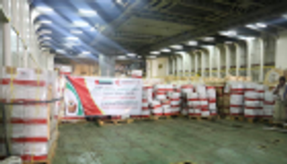 سفينة شحن إماراتية تحمل أطنانا من المواد الغذائية تصل ميناء المكلا