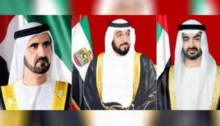 الشيخ خليفة بن زايد آل نهيان والشيخ محمد بن راشد آل مكتوم والشيخ محمد بن زايد آل نهيان