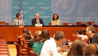 جانب من مؤتمر المبعوث الأممي إلى اليمن حول مشاورات جنيف 