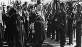 الملك فاروق في استقبال الملك المؤسس عبدالعزيز بن عبدالرحمن آل سعود