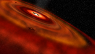 تصور لقرص الغاز والغبار الذي يدور حول النجم الشاب 