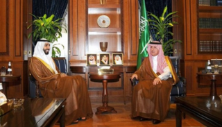 الجبير خلال استقباله الشيخ شخبوط بن نهيان آل نهيان