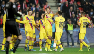 احتفال لاعبي برشلونة