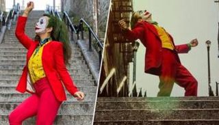 لقطة من رقص الجوكر على السلالم في الفيلم