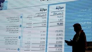 شاشة كبيرة توضح الميزانية السنوية للكويت  - رويترز