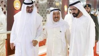 الشيخ محمد بن راشد آل مكتوم والشيخ محمد بن زايد آل نهيان والشيخ صباح الأحمد الجابر الصباح أمير الكويت - أرشيفية