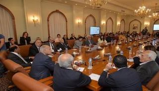 أحمد أبوالغيط خلال محاضرة بالجامعة البريطانية في القاهرة