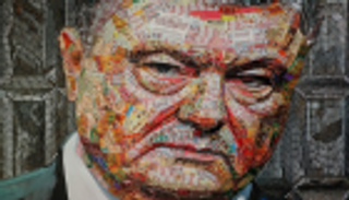 بالصور.. لوحة لرئيس أوكرانيا من أغلفة الحلوى وفوارغ الرصاص