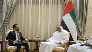 الشيخ محمد بن زايد آل نهيان ورئيس النواب العراقي خلال لقاء اليوم