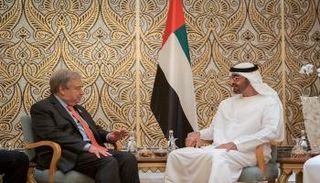 الشيخ محمد بن زايد خلال استقباله أنطونيو جوتيريس 