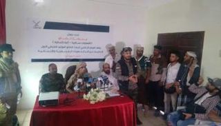 جانب من المؤتمر الصحفي لمتحدث القوات المشتركة بالضالع