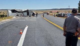 الحافلة محطمة على جانب الطريق