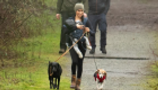 ميجان ماركل سعيدة أثناء نزهة مع نجلها وكلبيها في كندا