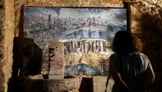 جانب من اللوحات الفنية المعروضة في بيروت