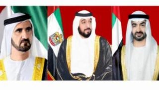 الشيخ خليفة بن زايد آل نهيان والشيخ محمد بن راشد آل مكتوم والشيخ محمد بن زايد آل نهيان 