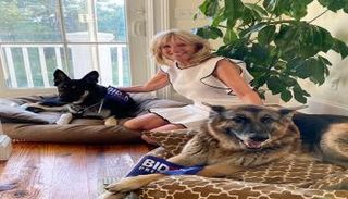 جيل بايدن مع كلبيها تشامب وميجور