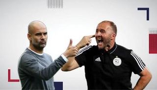 جمال بلماضي مدرب منتخب الجزائر  وجوارديولا مدرب السيتي