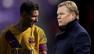 رونالد كومان مدرب برشلونة وليونيل ميسي قائد الفريق