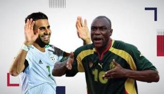 رياض محرز نجم منتخب الجزائر وباتريك مبوما