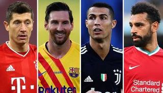 محمد صلاح وليونيل ميسي وكريستيانو رونالدو وليفاندوفسكي