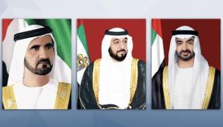 الشيخ خليفة بن زايد آل نهيان والشيخ محمد بن راشد آل مكتوم والشيخ محمد بن زايد آل نهيان
