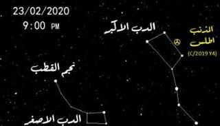 خريطة توضح مكان المذنب يوم الأحد