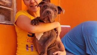 الكلب "رينيه" مع أحد موظفي الملجأ