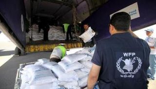 فريق تابع للبرنامج العالمي يفرغ شحنة أغذية قبل توزيعها - أرشيفية
