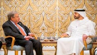 الشيخ عبدالله بن زايد آل نهيان وأنطونيو جوتيريس خلال لقاء سابق