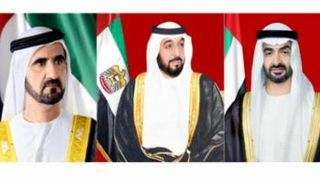 الشيخ خليفة بن زايد آل نهيان والشيخ محمد بن راشد آل مكتوم والشيخ محمد بن زايد آل نهيان