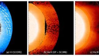 يظهر الهيدروجين (اليسار) والهيليوم (الوسط واليمين) في الهالة المنخفضة