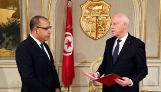الرئيس التونسي قيس سعيد خلال تكليف المشيشي بتشكيل الحكومة