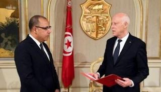الرئيس التونسي قيس سعيد خلال تكليف المشيشي بتشكيل الحكومة