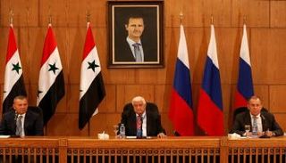 مؤتمر صحفي للوفد الروسي أثناء زيارته لدمشق - رويترز