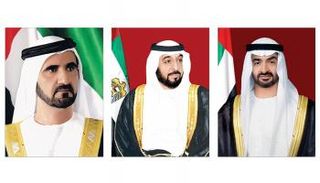 الشيخ خليفة بن زايد آل نهيان والشيخ محمد بن راشد آل مكتوم والشيخ محمد بن زايد آل نهيان