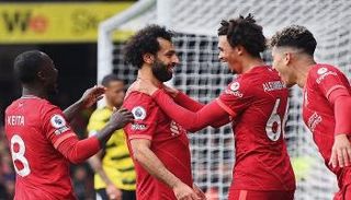 صلاح يحتفل بهدفه في واتفورد