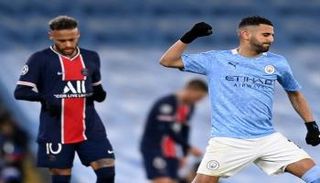 رياض محرز لاعب مانشستر سيتي ضد باريس سان جيرمان 