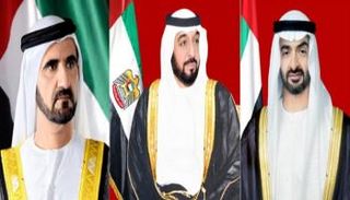 الشيخ خليفة بن زايد آل نهيان والشيخ محمد بن راشد آل مكتوم والشيخ محمد بن زايد آل نهيان